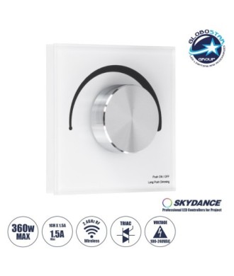 GloboStar® 71454 S1-K SKYDANCE AC Smart RF 2.4Ghz & Ροοστάτη - Push ON-OFF Triac Dimming AC100-240V σε AC100-240V 1 x 1.5A 360W - Max 1.5A 360W - IP20 - Λευκό Σώμα - Μ8.5 x Π8.5 x Υ5cm - 5 Years Warranty